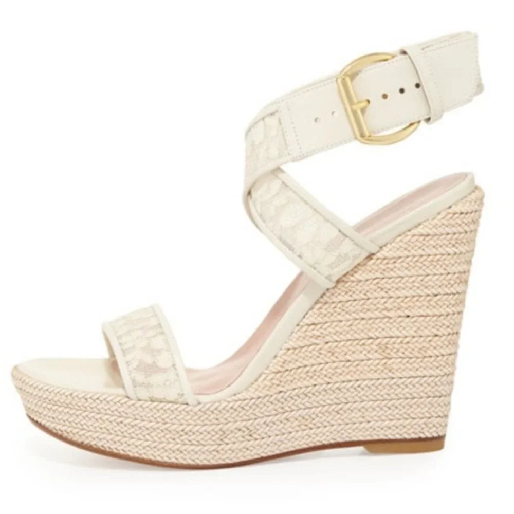 Stuart Weitzman Guipure Lace Espadrille Sandal Ivory Wedges Z4037* size 8